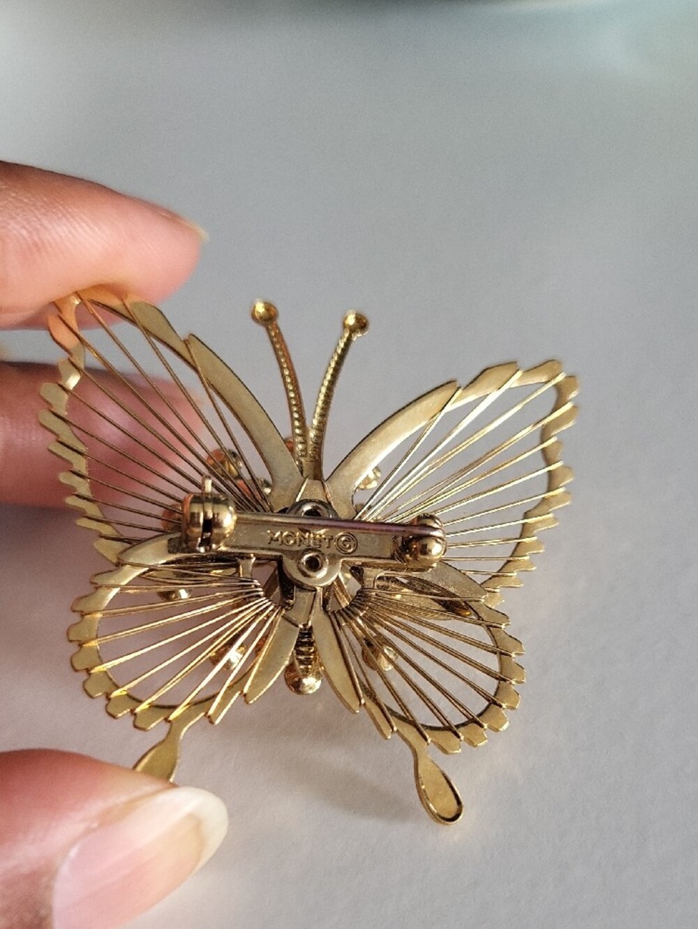 Vintage Gold Butterfly Brooch With Rhinestones, Art Deco Style - Picture 2 of 4